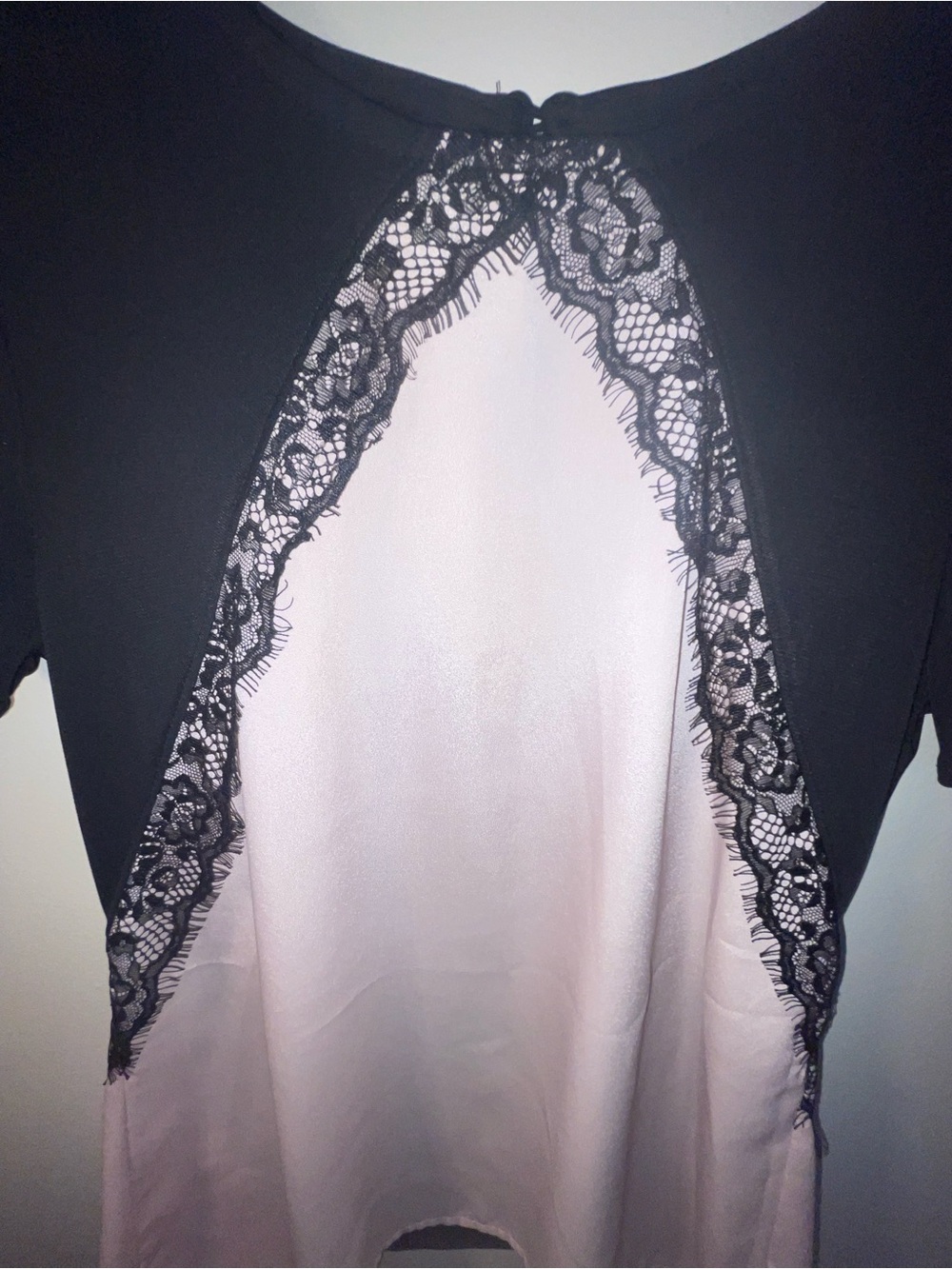 Worthington Pink Satin Blouse with Black Lace - Picture 2 of 7